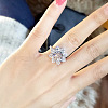 Rhodium Plated 925 Sterling Silver Flower Pave 6.5x3.9mm Moissanite Adjustable Rings for Women WG9AA84-02-3