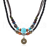 Adjustable Coin Alloy & Synthetic Turquoise & Wood Beaded Pendant Necklaces FS-WG4430E-01-3