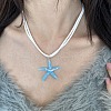 Bohemian Resin Starfish Pendant Double Strands White Imitation Leather Cord Necklaces for Beach FS-WG78CDF-02-2