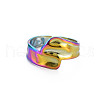 Rainbow Color 304 Stainless Steel Irregular Wide Band Open Cuff Ring for Women RJEW-N038-049M-1