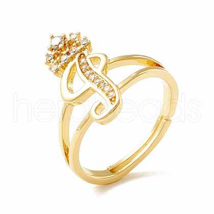 Clear Cubic Zirconia Initial Letter with Crown Adjustable Ring RJEW-M139-17I-1