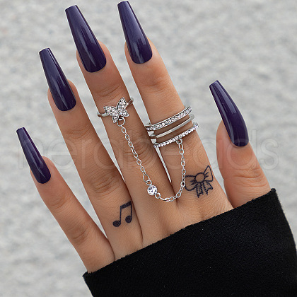 Butterfly Alloy with Crystal Rhinestone Finger Rings for Women FS-WG5F0EA-04-1