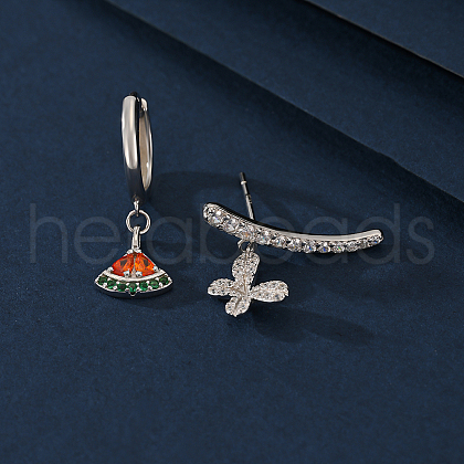 S925 Sterling Silver Butterfly & Fan Earring Sets PU6177-2-1