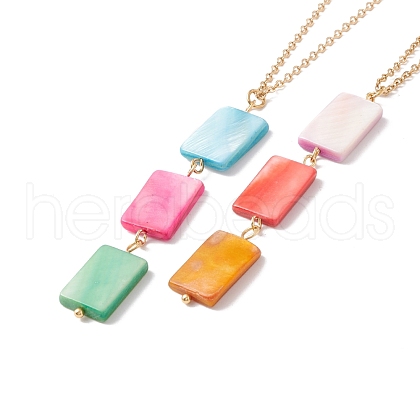 Natural Shell Rectangle Pendant Necklace with 304 Stainless Steel Chains for Women NJEW-C016-14G-1