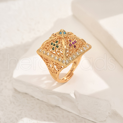 Brass Micro Pave Cubie Zirconia Geometric Hollow Adjustable Finger Rings for Women DH2943-3-1