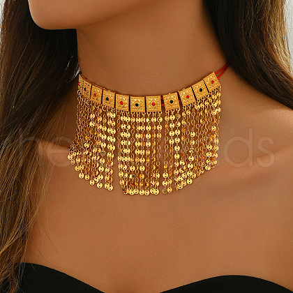 Vintage Brass Geometric Tassel Pendant Statement Bib Necklaces for Women Wedding Party JI8028-1