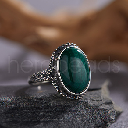 925 Sterling Silver with Natural Malachite Finger Rings WGB2E64-20-1