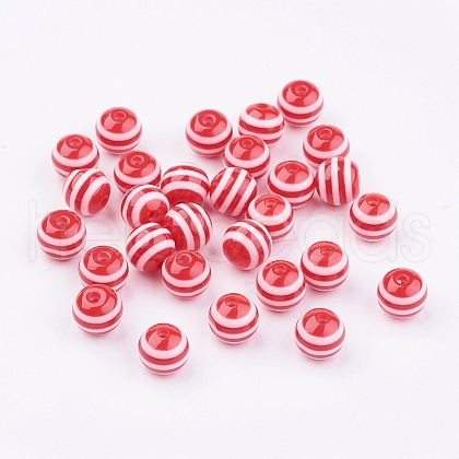 Round Striped Resin Beads X-RESI-R158-8mm-03-1