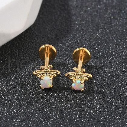 304 Stainless Steel Opal Stud Earrings EJEW-B143-01G-02-1