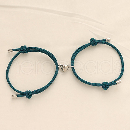 Alloy Heart-shaped Magnetic Braided Rope Bracelets for Couple Girlfriends WG59636-21-1