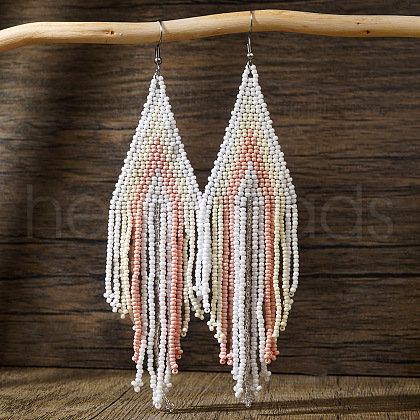 Bohemian Handmade Glass Seed Beads Tassel Dangle Earrings AE7424-9-1