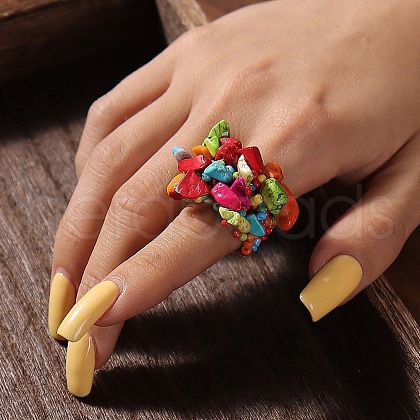 Synthetic Turquoise Chip Finger Rings FS-WG2FC3F-04-1