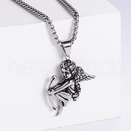Vintage Fashion Men's Angel Stainless Steel Pendant Necklaces HP6626-1-1