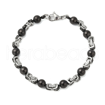 Round 304 Stainless Steel Byzantine Chain Bracelets for Men BJEW-B093-06BP-1
