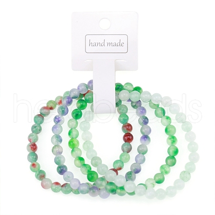 4Pcs Natural Weathered Agate Stretch Bracelets Sets for Women PW-WG36941-04-1