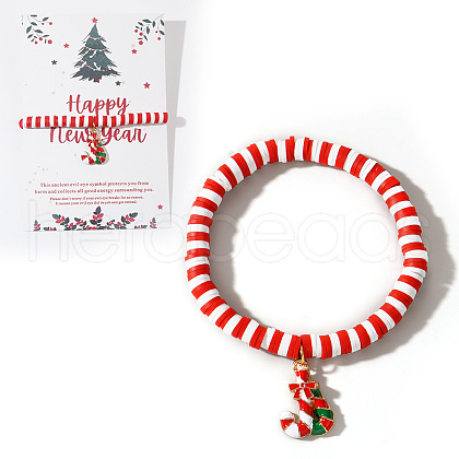 Elegant Christmas Handmade Polymer Clay Heishi Beaded Stretch Bracelets MV9996-49-1