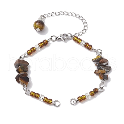 Natural Tiger Eye Chips & Handmade Seed Beads Bracelet Making AJEW-MZ00001-02-1