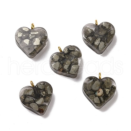 Transparent Resin Natural Chalcopyrite Jasper Dyed Chips Pendants G-E185-12G-09-1