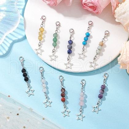 10Pcs Round Natural & Synthetic Gemstone Pendant Decorations HJEW-JM03102-1