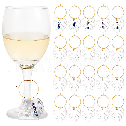 Transparent Acrylic Leaf Wine Glass Charms AJEW-AB00117-1