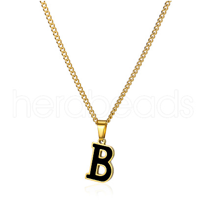 304 Stainless Steel Black Enamel Initial Pendant Twisted Chain Necklaces WG978E8-02-1