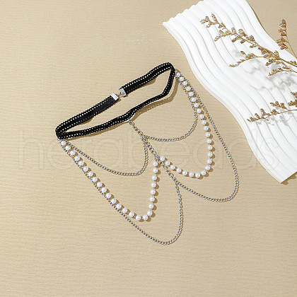 White Plastic Imitation Pearl Beaded Alloy Chain Tassel Leg Chain FS-WGC7B18-04-1