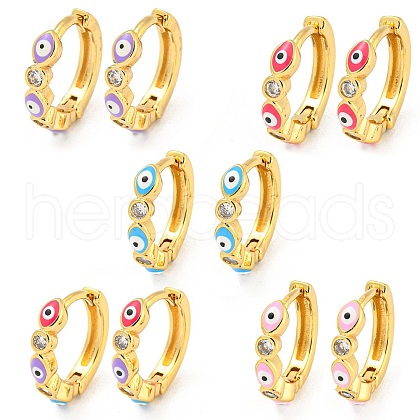 Evil Eye Real 18K Gold Plated Brass Hoop Earrings EJEW-L269-076G-1