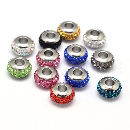 Rondelle 304 Stainless Steel Polymer Clay Rhinestone European Beads GPDL-P003-M-1