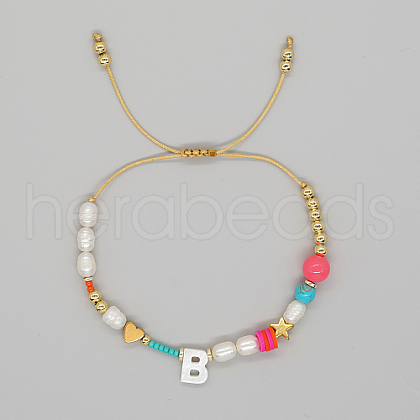 Initial Letter Natural Pearl Braided Bead Bracelet LO8834-02-1