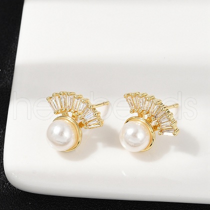 Fan Brass Micro Pave Clear Cubic Zirconia Clip-on Earrings EJEW-H154-12G-1