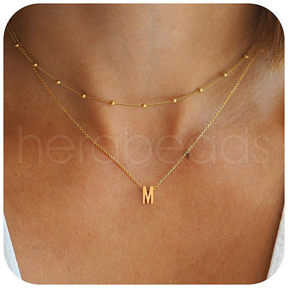 Bohemian Style Stainless Steel Double Layer Initial Pendant Necklaces FS-WGDC616-12-1
