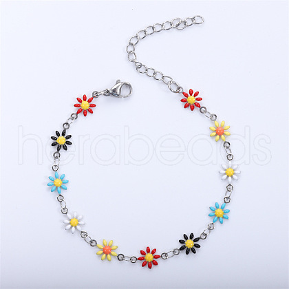 Daisy Alloy Enamel Link Chain Bracelets for Women FS-WGBA8A6-01-1