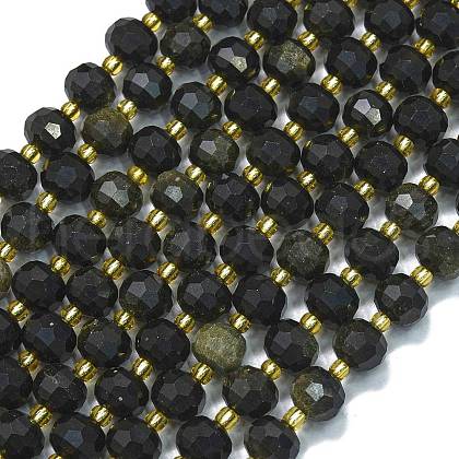 Natural Golden Sheen Obsidian Beads Strands G-K389-E55-01-1