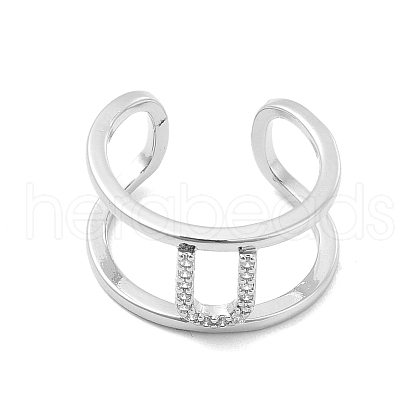 Clear Cubic Zirconia Initial Letter Open Cuff Ring RJEW-A012-01P-U-1