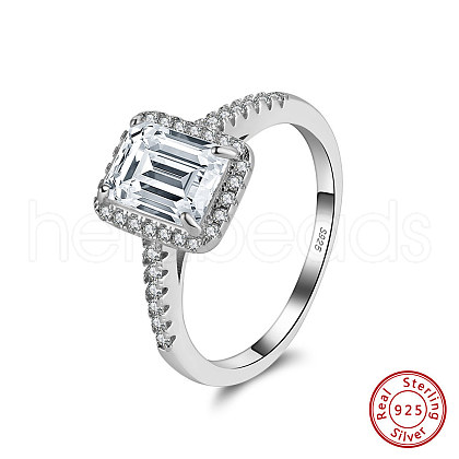 Rhodium Plated 925 Sterling Silver Cubic Zirconia Rectangle Finger Ring for Women RJEW-L124-001P-1
