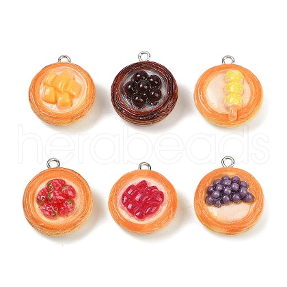 Egg Tart Resin Pendants RESI-Z034-02P-1