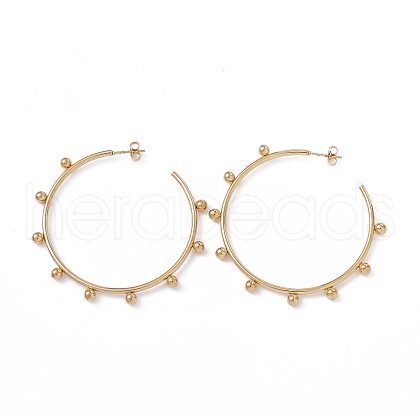 201 Stainless Steel Beaded Ring Stud Earrings with 304 Stainless Steel Pins EJEW-B016-16B-G-1