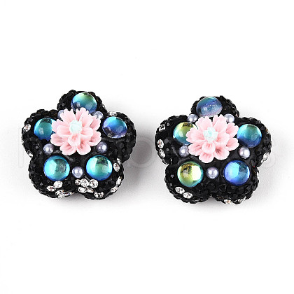 Flower Shape Polymer Clay Rhinestone Beads CLAY-U023-01I-1
