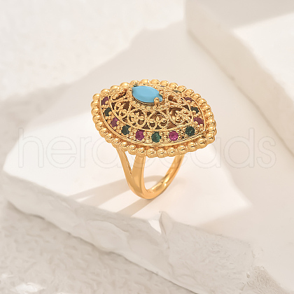 Geometric Hollow Brass Micro Pave Adjustable Finger Rings for Women XZ3446-2-1