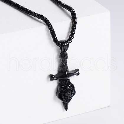 Stainless Steel Flower Sword Pendant Necklaces for Men TD5975-3-1
