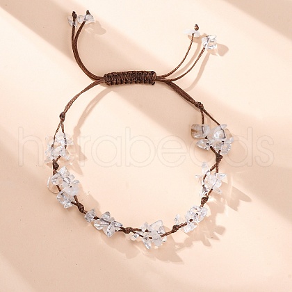 Adjustable Natural Quartz Crystal Braided Bead Bracelets for Women BJEW-U035-02L-1
