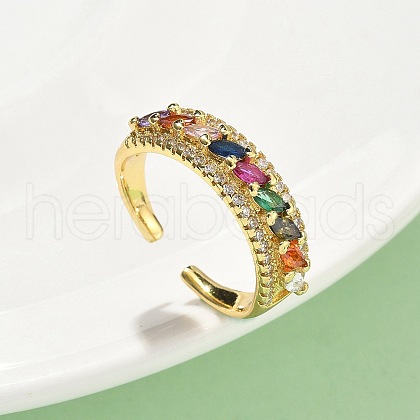 Brass Micro Pave Colorful Cubic Zirconia Adjustable Cuff Rings RJEW-V009-04G-1