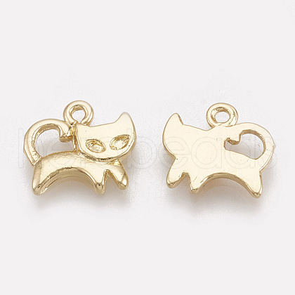 Brass Kitten Charms KK-S348-012-1