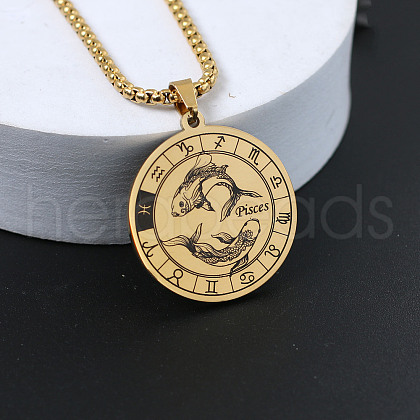 Flat Round with Constellation 201 Stainless Steel Pendant Necklaces WG10AD9-12-1
