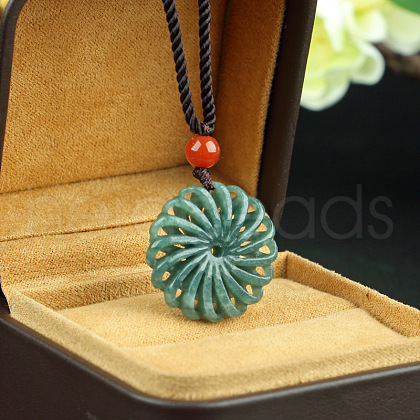 Hollow Flower Natural Jade Pendant Necklaces FS-WG657F8-02-1