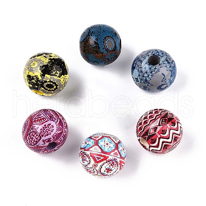 Bohemian Style Printed Schima Wood Beads WOOD-T032-31M-1