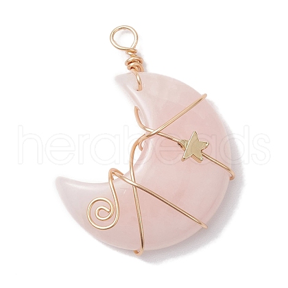 Natural Rose Quartz Copper Wire Wrapped Pendants PALLOY-JF02685-04-1