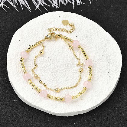 Natural Rose Quartz Bracelets BJEW-D330-01G-02-1