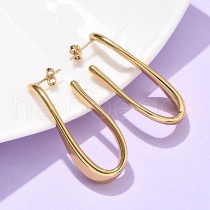 304 Stainless Steel U-Shaped Stud Earrings EJEW-C142-13G-1