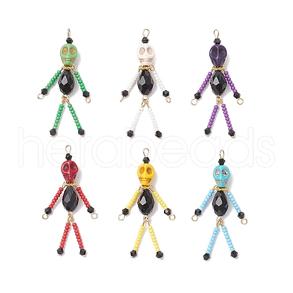 Glass Seed Beaded Little Skeleton Figure Pendants PALLOY-MZ00762-1